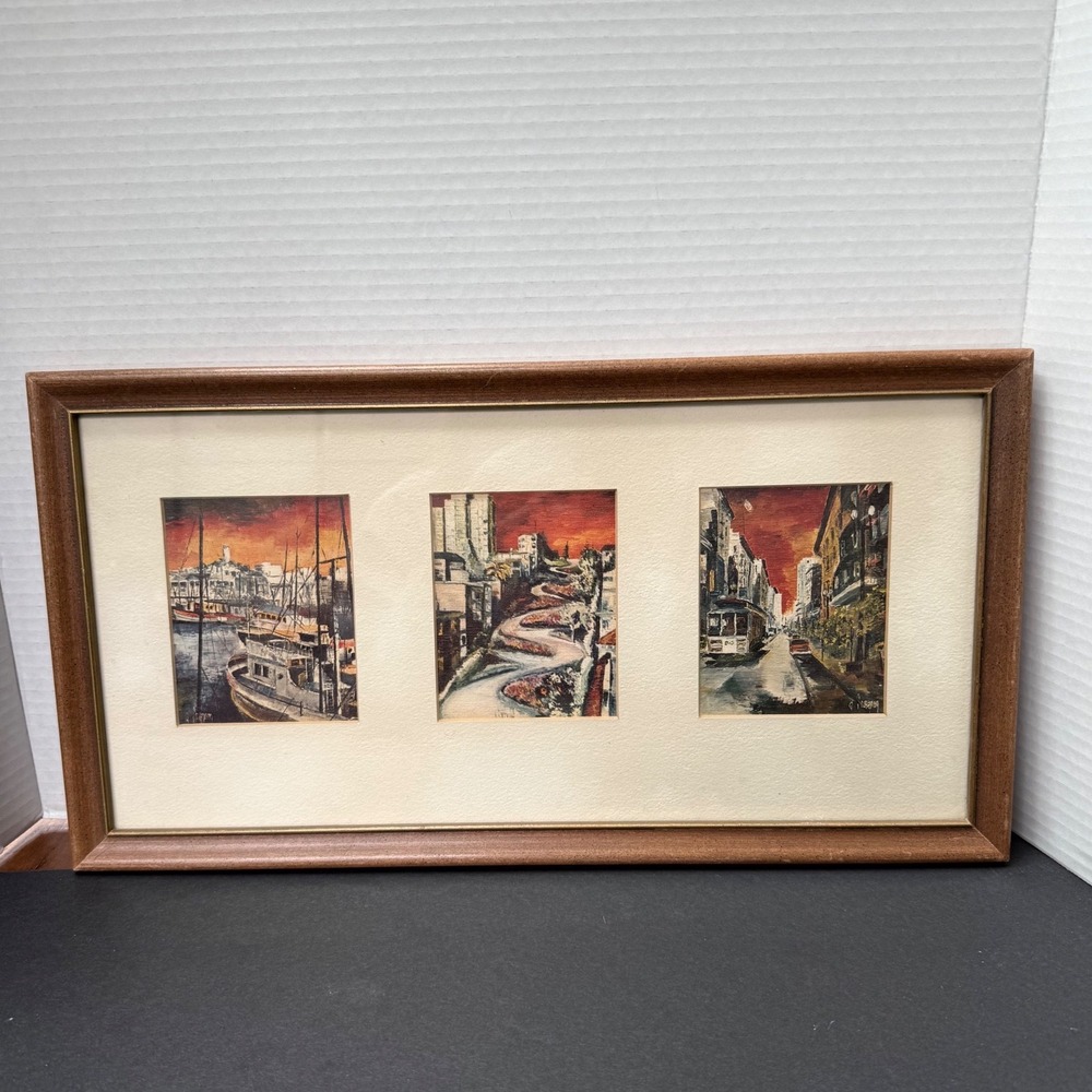 Vintage San Francisco Triptych Art G Liberman Lombard St Cable Car Framed Prints